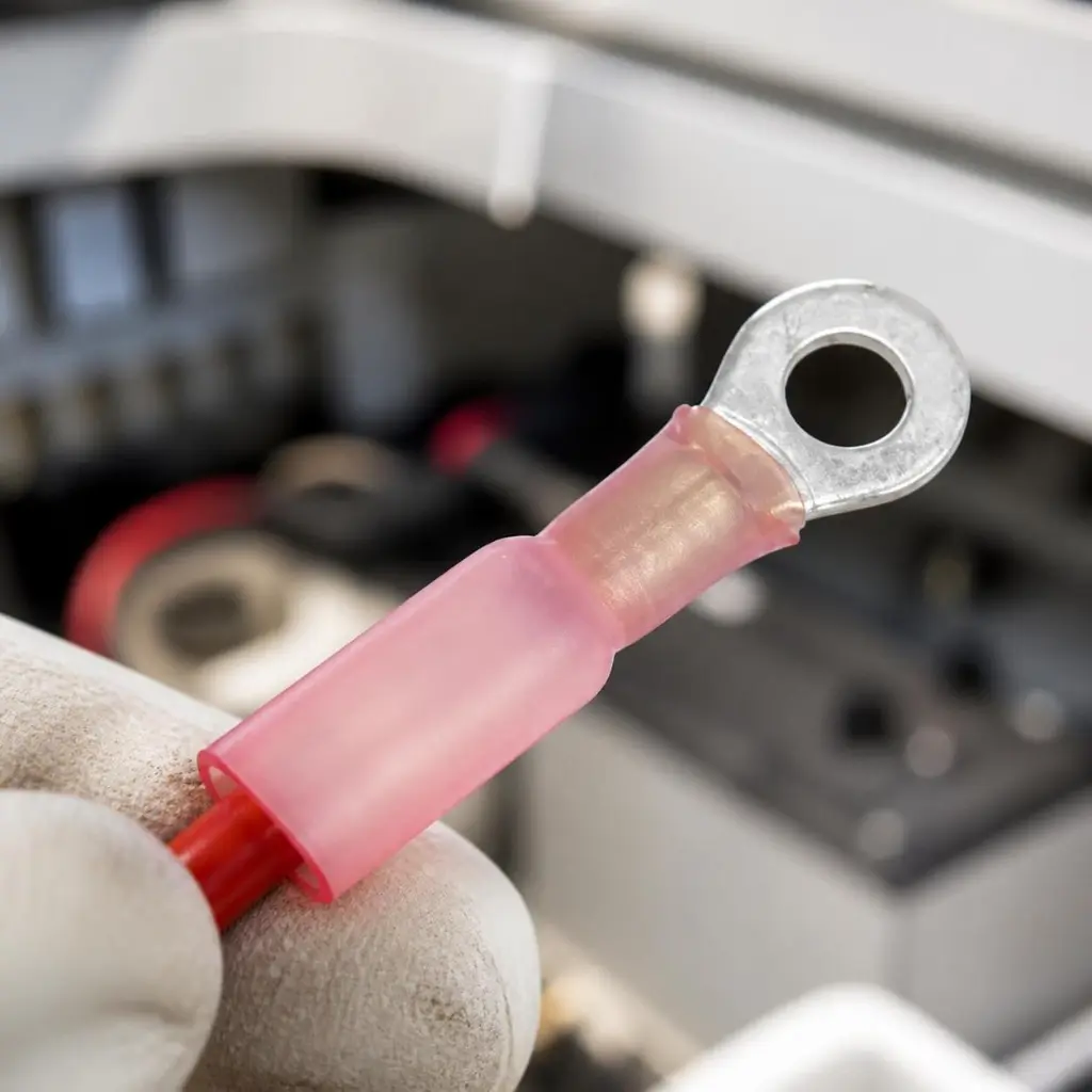 AI Generated 22-18 #8 Heat Shrink Ring Terminal – in-use marine wiring macro
