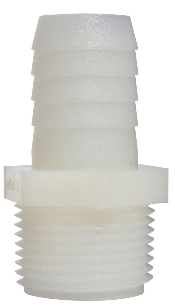 Plastic Pipe Fitting | 3/4" Hose Barb x 3/4" Male Pipe | Adapter | White Nylon