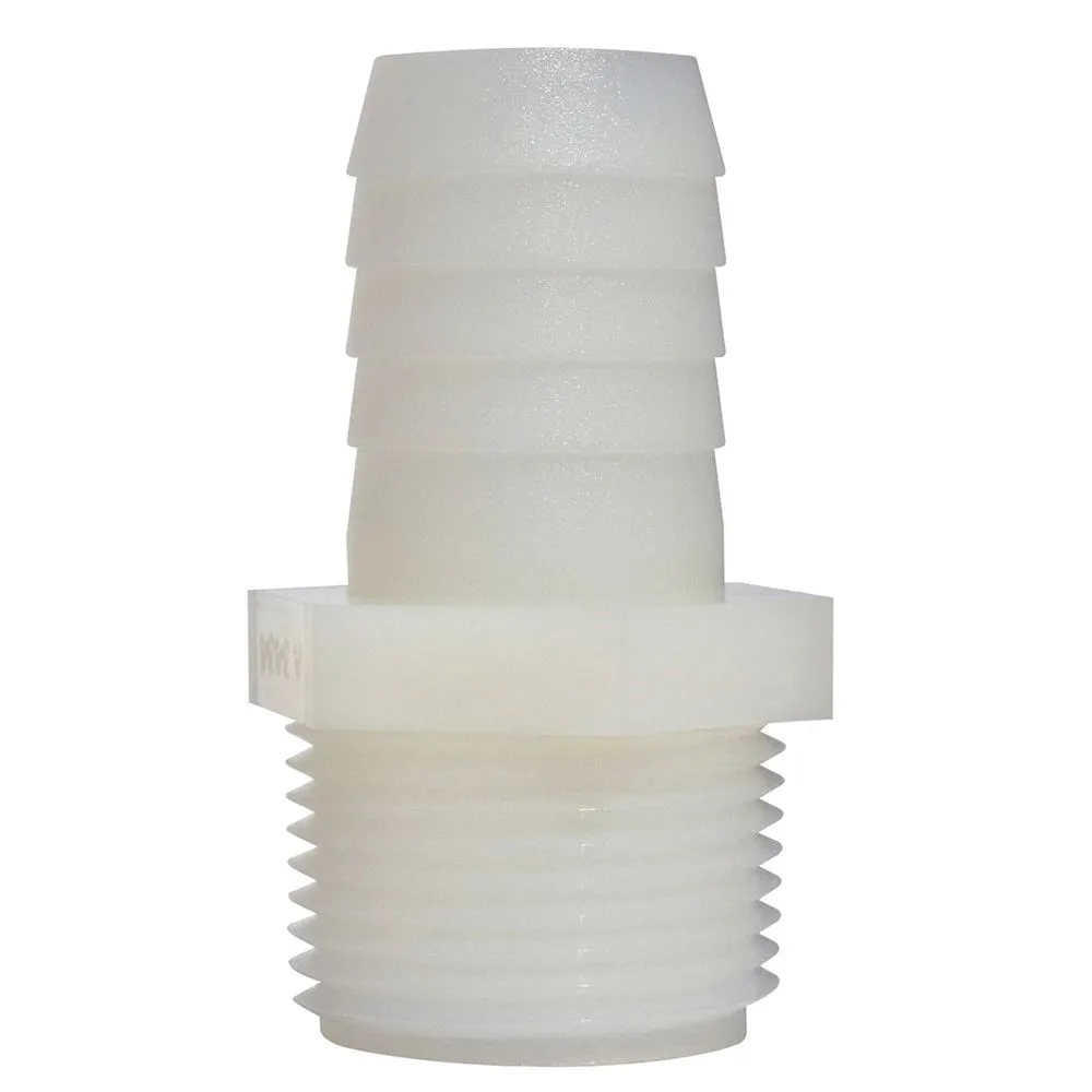 Plastic Pipe Fitting | 5/8" Hose Barb x 1/2" Male Pipe | Adapter | White Nylon