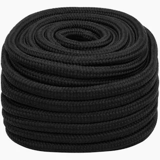 Mooring 16-Strand Double Braided Rope, 20mm, Polyester, black